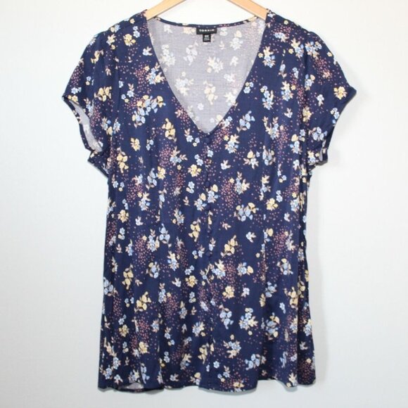 ✨2/$20 Torrid Navy Floral Stretch Challis Corset Back Top 00 Medium Large H12553 - Picture 3 of 12